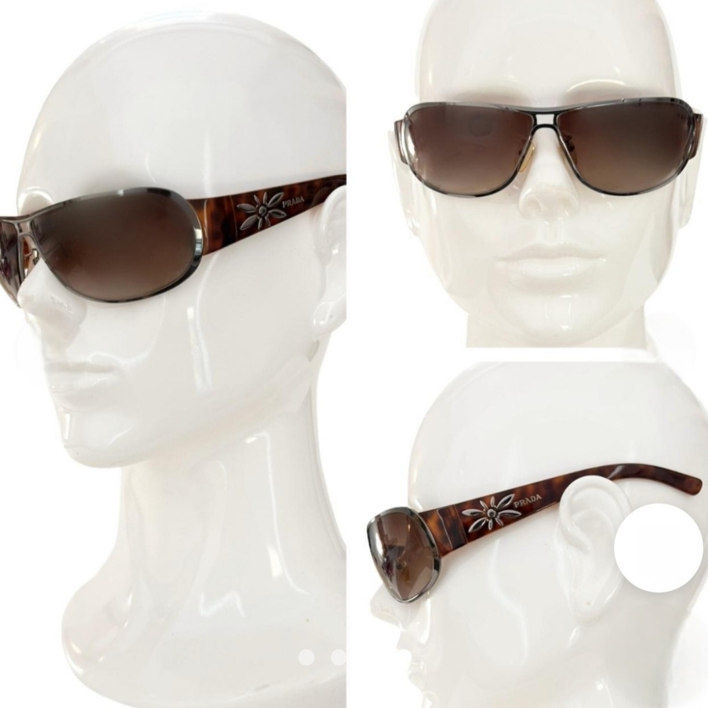 Authentic Prada Flower Logo Rimless  Sunglasses Tortoiseshell Brown/Silv… - Picture 4 of 6
